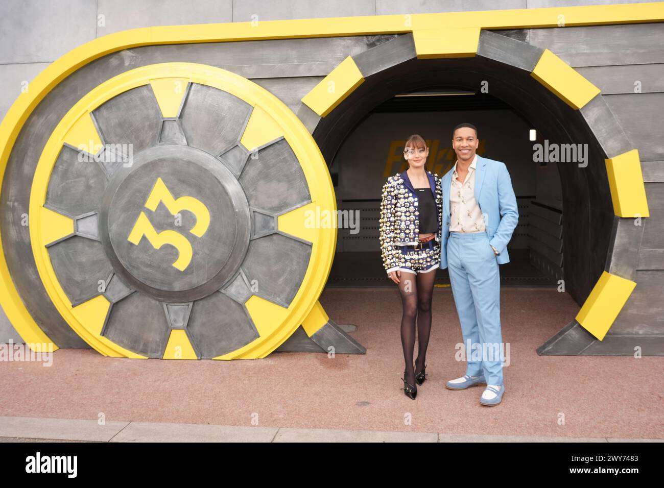 Ella Purnell and Aaron Moten arriving for a UK special screening of Fallout at the Television Centre in White City, West London. Picture date: Thursday April 4, 2024. Stock Photo