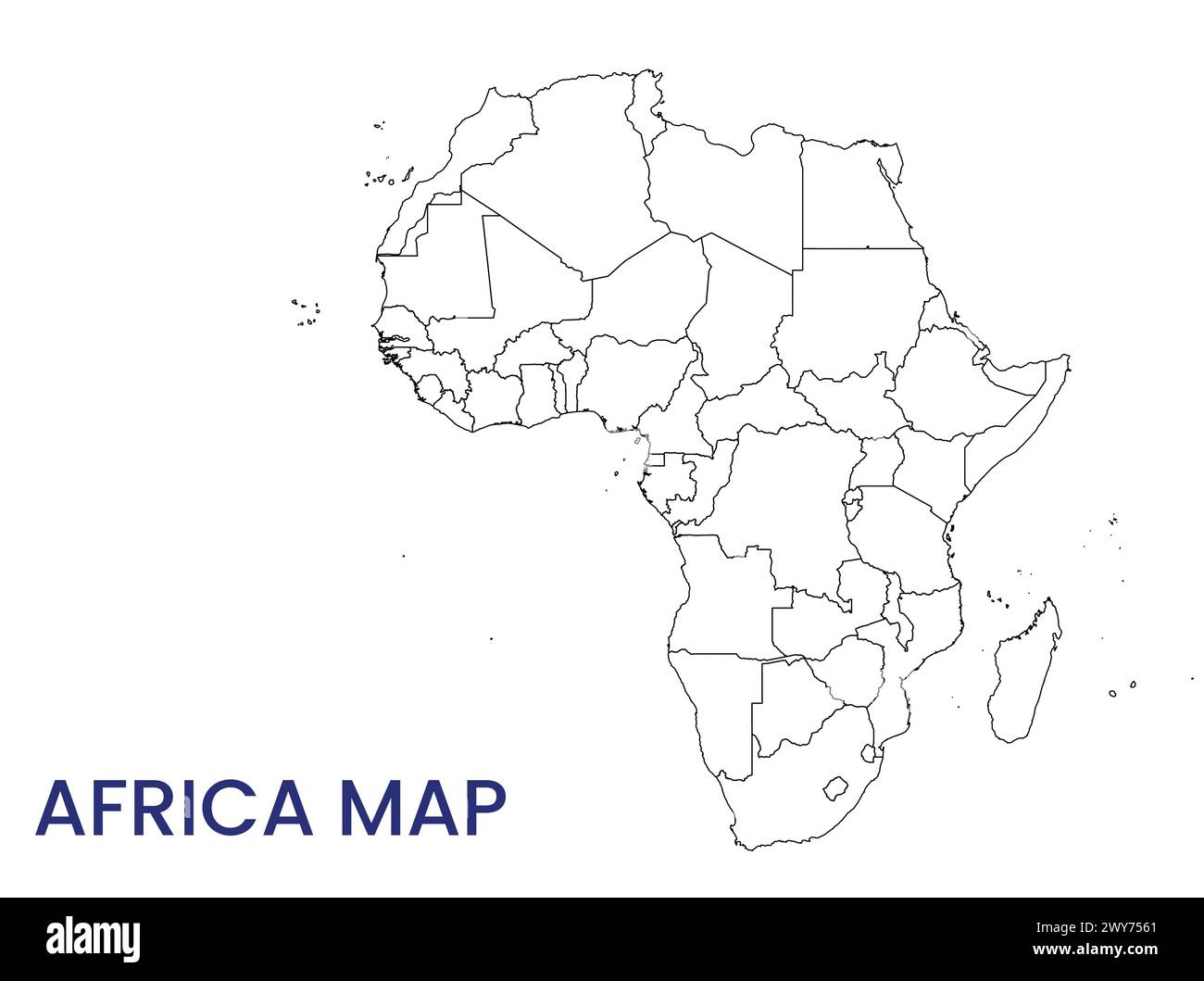 High detailed map of Africa. Outline map of Africa. Africa Stock Vector