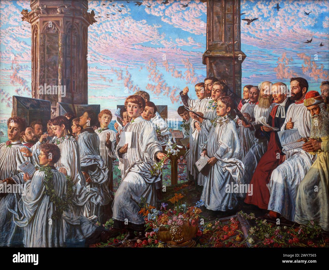 May Morning on Magdalen Tower by William Holman Hunt (1827-1910),  c. 1888-90.  Holman Hunt was a leading figure in the 19th century Pre-Raphaelite Movement. Stock Photo