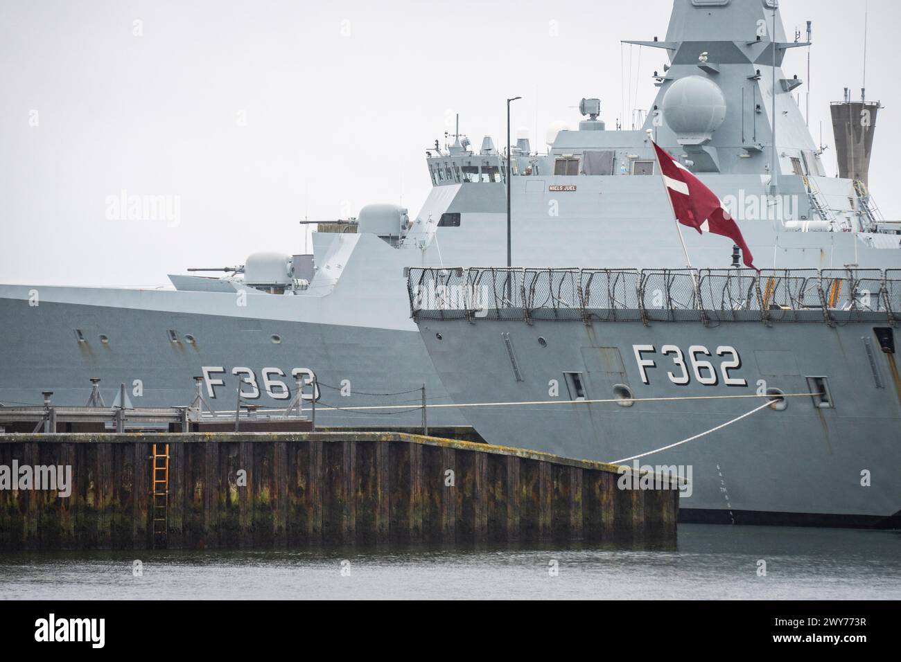 The Danish naval frigate F363 Niels Juel is docked in the harbor of ...