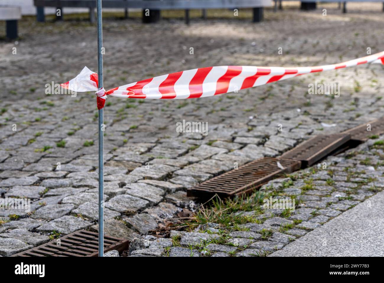 Temporary Barrier Next To A Danger Zone On The Sidewalk At The Federal Foreign Office, Berlin, Germany Stock Photo
