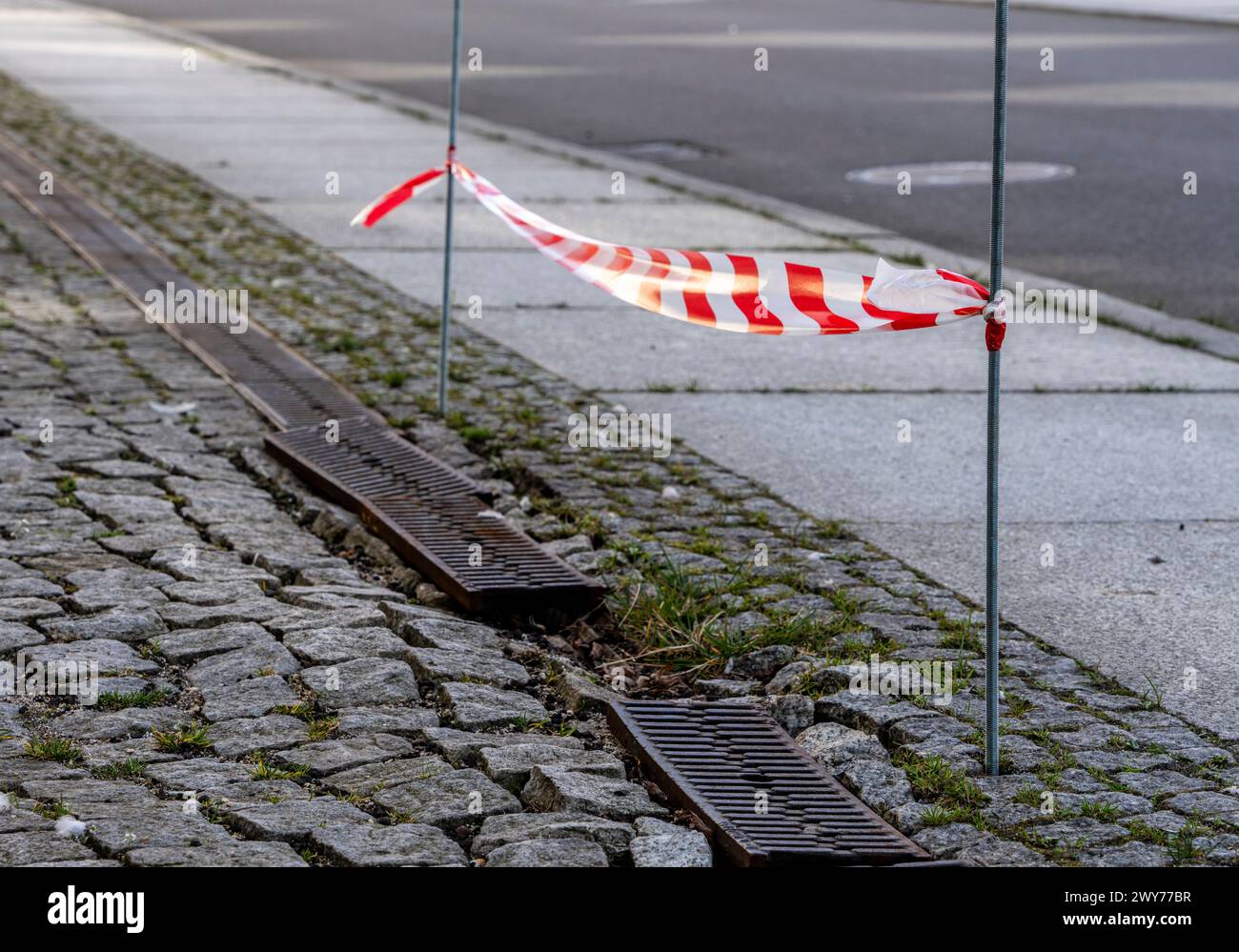 Temporary Barrier Next To A Danger Zone On The Sidewalk At The Federal Foreign Office, Berlin, Germany Stock Photo
