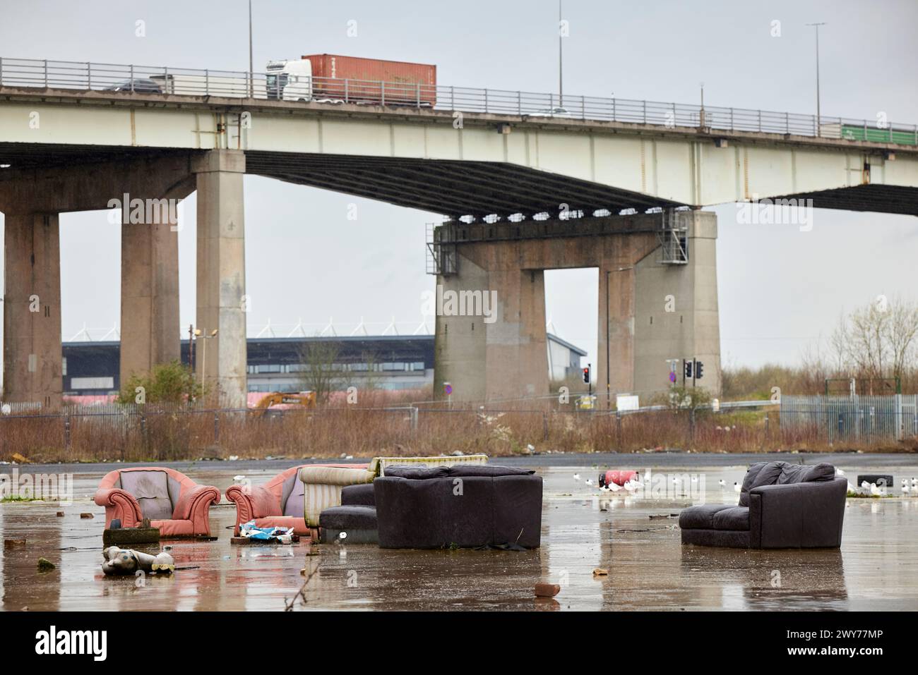 Fly tipping on land in Manchester Stock Photo - Alamy