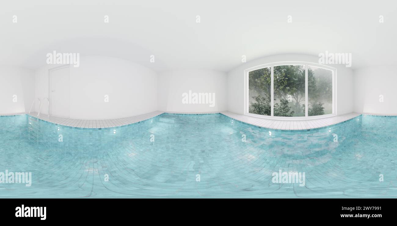 Room with pool and large window 360 panorama vr environment map Stock ...