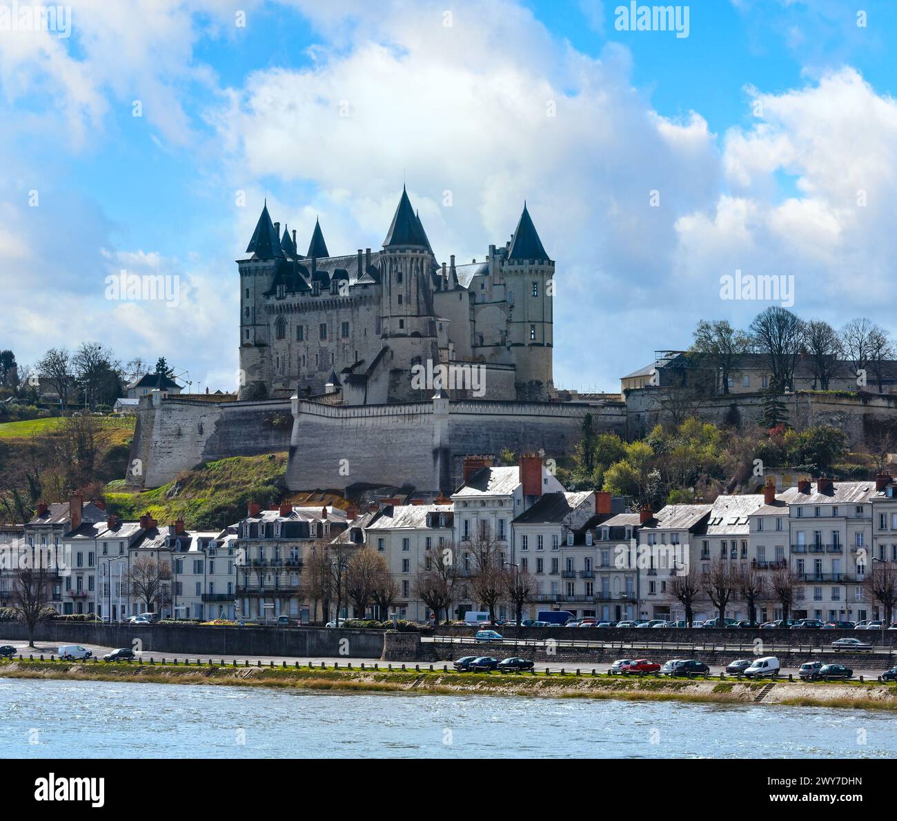View of the Saumur castle from the other side of the river Loire ...