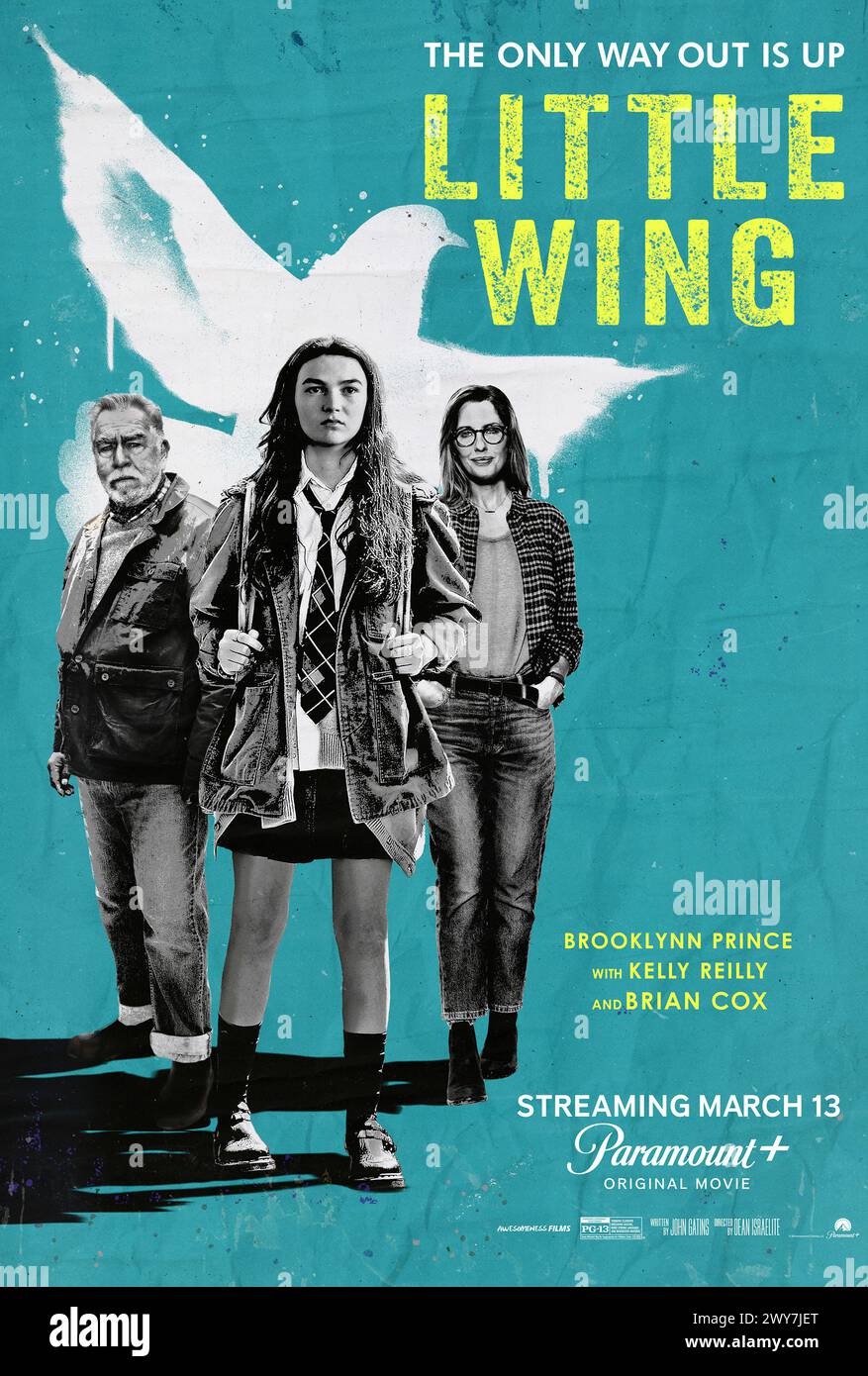 Little Wing (2024) directed by Dean Israelite and starring Brooklynn Prince, Che Tafari and Brian Cox. Follows a 13-year-old girl who is dragged into the world of pigeon racing as she deals with her parents' divorce and the impending loss of her home. Publicity poster.***EDITORIAL USE ONLY*** Credit: BFA / Paramount+ Stock Photo