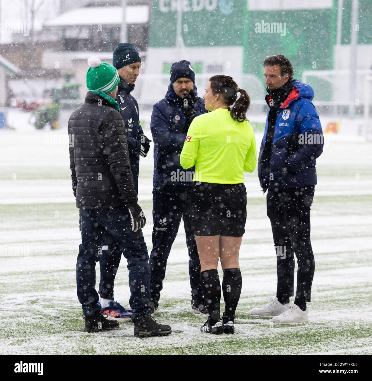 Hamar, Norway. 04th Apr, 2024. Hamar, Norway, April 4th 2024: Inspection of the football field before the U23 International friendly game between Norway and the Netherlands at Briskeby Stadium in Hamar, Norway (Ane Frosaker/SPP) Credit: SPP Sport Press Photo. /Alamy Live News Stock Photo