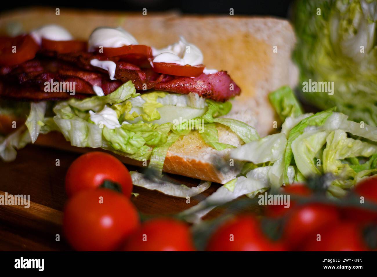 Bacon lettuce and tomato Baguette Stock Photo