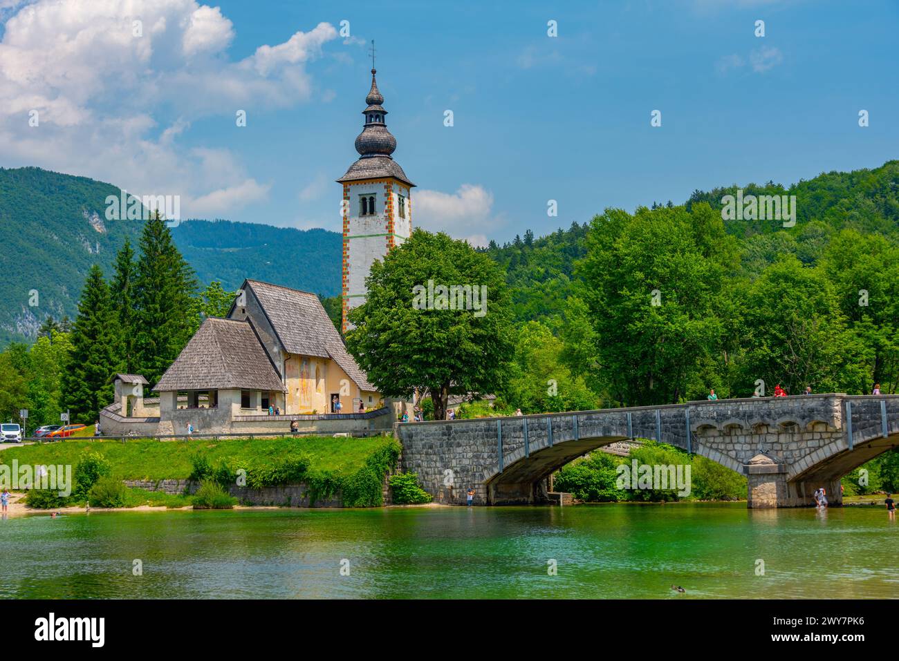 Church at Ribcev Laz near lake Bohinj in Slovenia Stock Photo