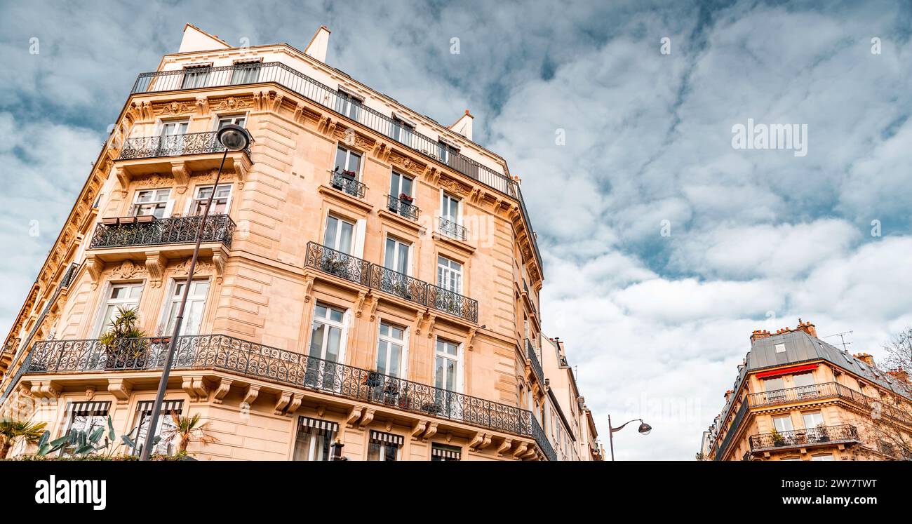General street view from Paris, the French capital. Typical French architecture and urban view. Stock Photo