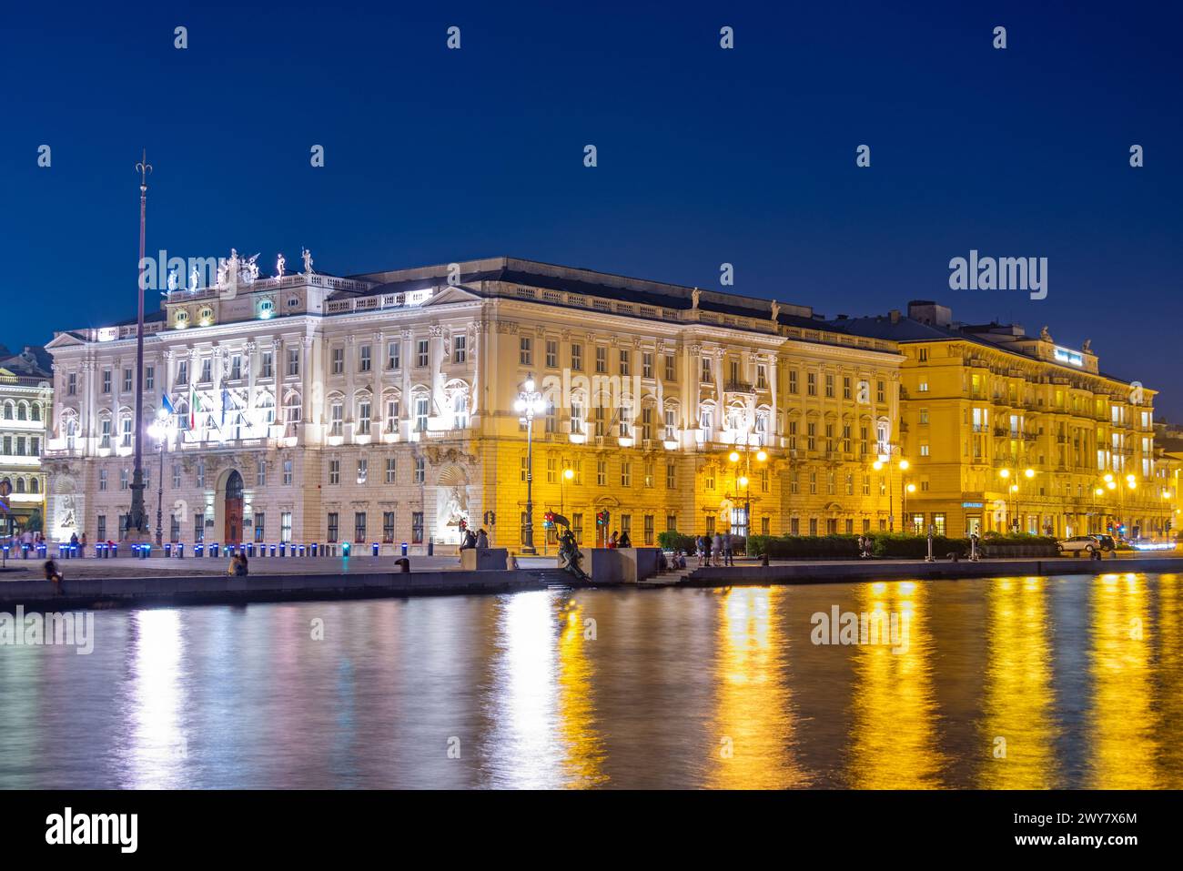 Trieste Night Night view of Savoia Excelsior Palace in Italian town Trieste Stock ...