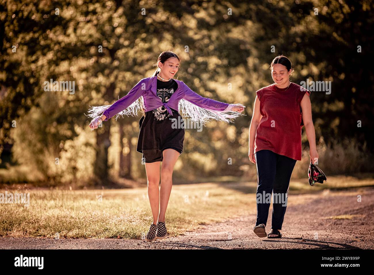 Fancy Dance (2023) directed by Erica Tremblay and starring Isabel Deroy-Olson and Lily Gladstone. Following her sister's disappearance, a Native American hustler kidnaps her niece from the child's white grandparents and sets out for the state powwow in hopes of keeping what is left of their family intact. Publicity still ***EDITORIAL USE ONLY***. Credit: BFA / Apple TV+ Stock Photo