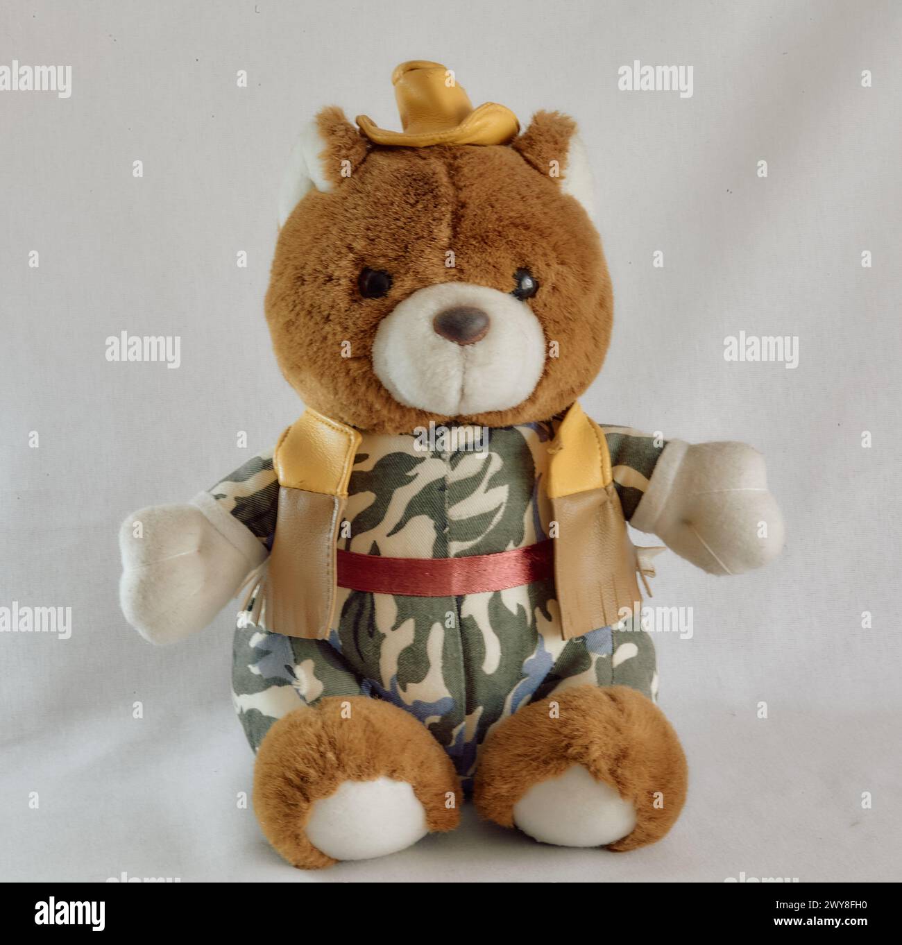 toy brown bear in cowboy clothes Stock Photo