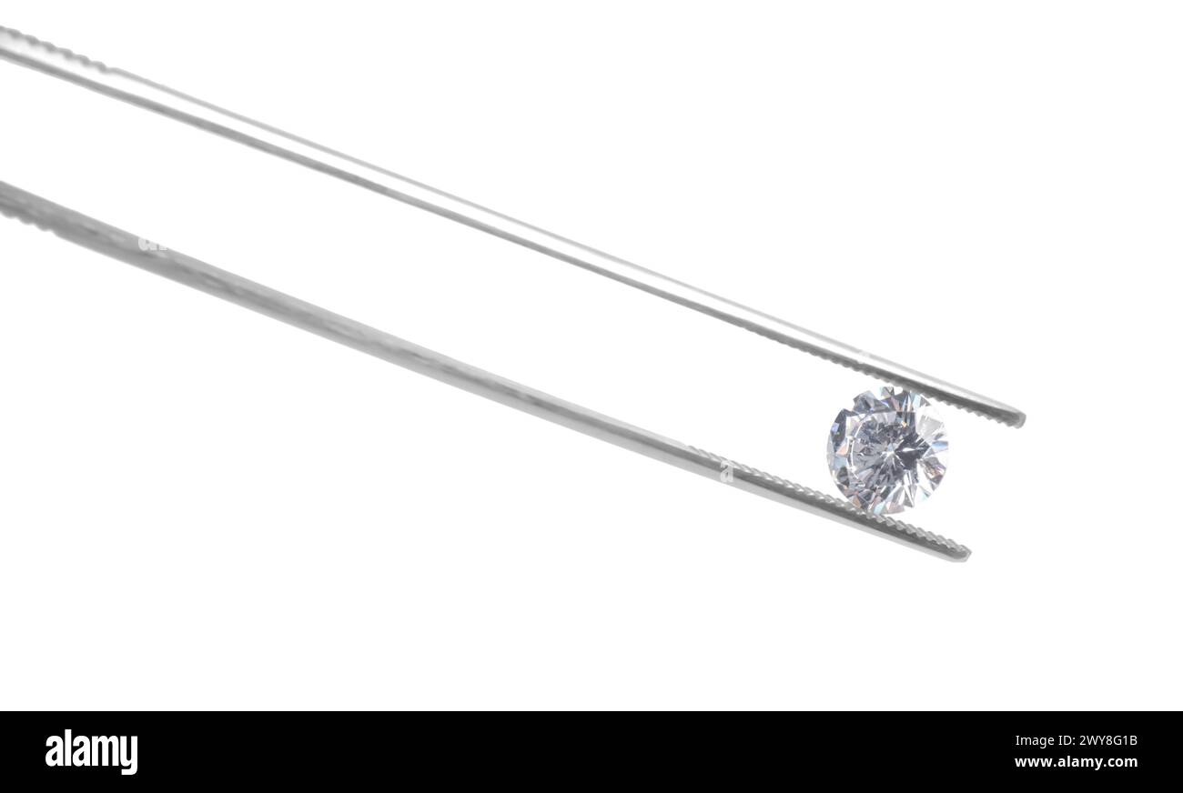 Tweezers with beautiful shiny diamond isolated on white Stock Photo - Alamy