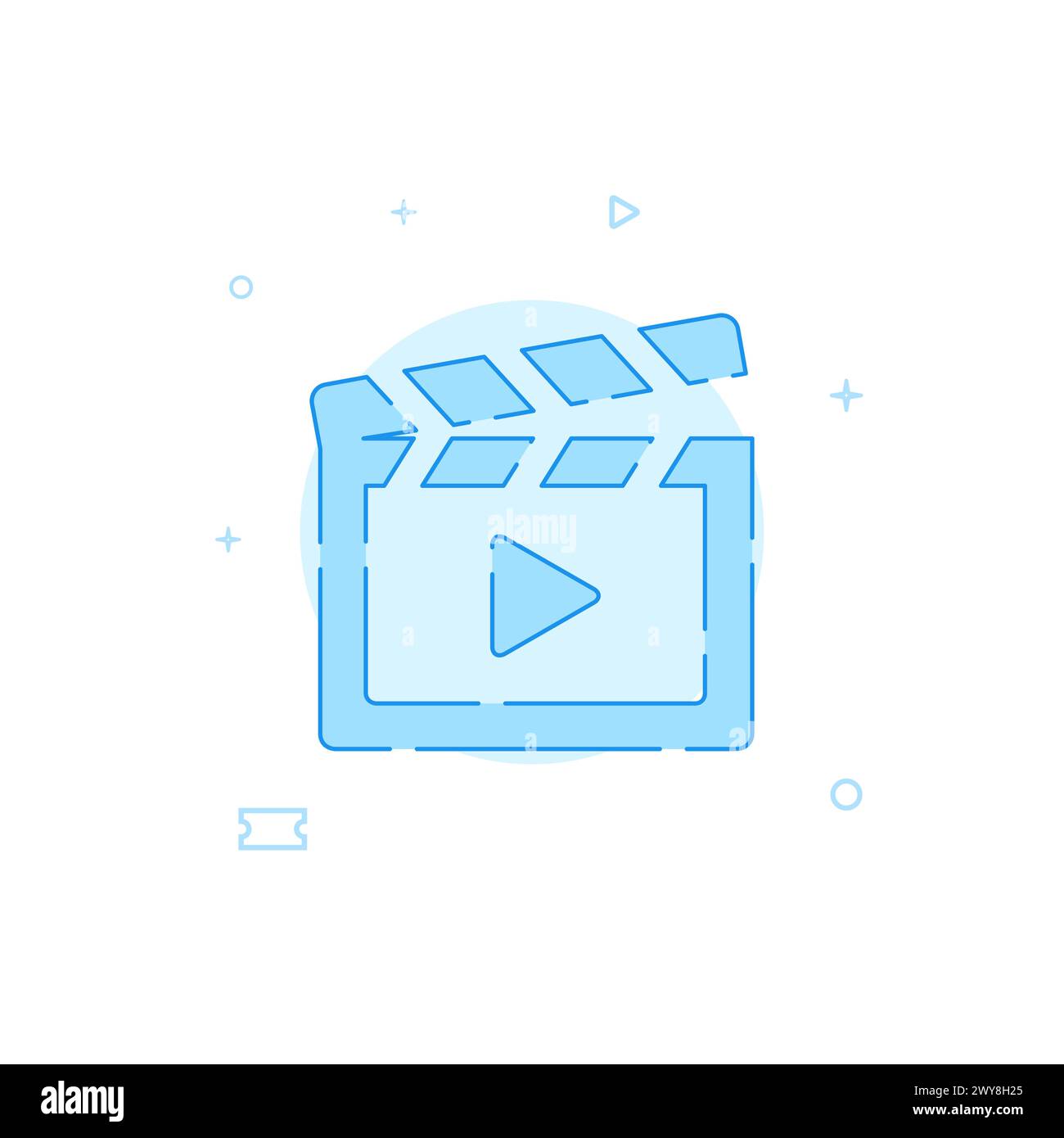 Cinema clapperboard vector icon. Flat illustration. Filled line style. Blue monochrome design. Editable stroke. Adjust line weight. Stock Vector