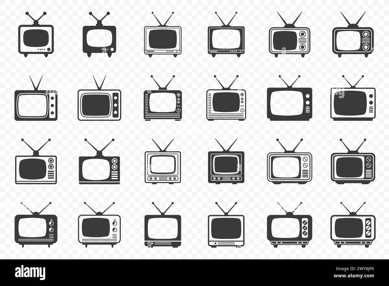 Flat Vector Retro TV Simple Icon Set. Vintage TV Design Template, Clipart. Classic Retro TV Receiver Collection Stock Vector