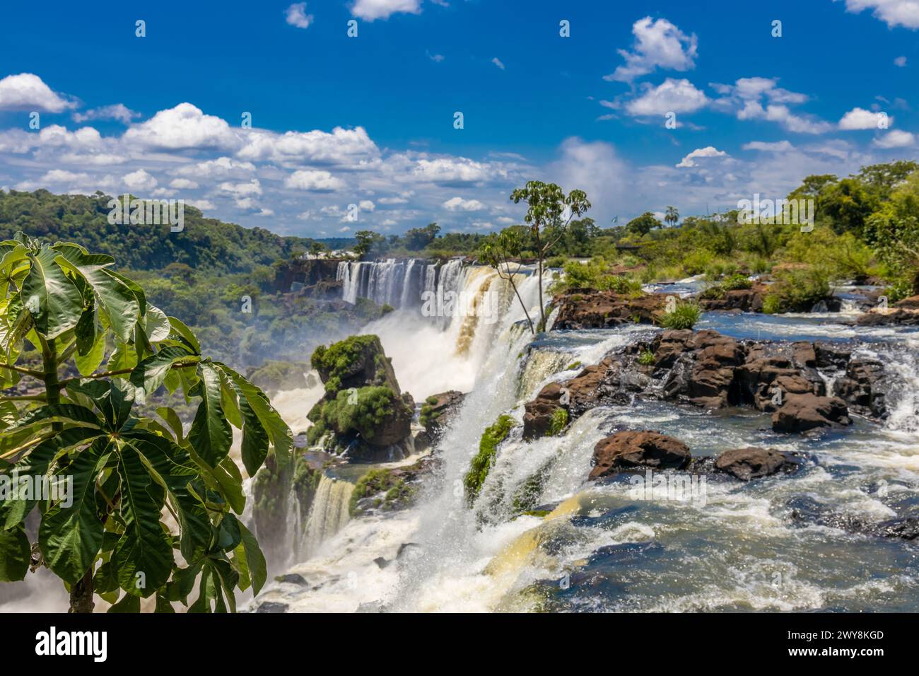 Waterfall Climate Iguazu waterfall in Argentina nad Brazil. Iguassu falls in tropical ...