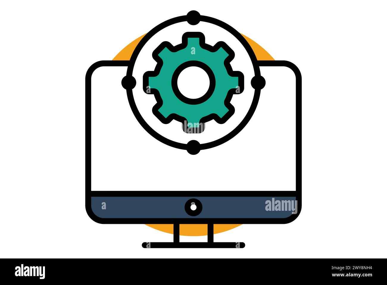 development icon. monitor with gear. icon related to action plan, business. flat line icon style. business element illustration Stock Vector