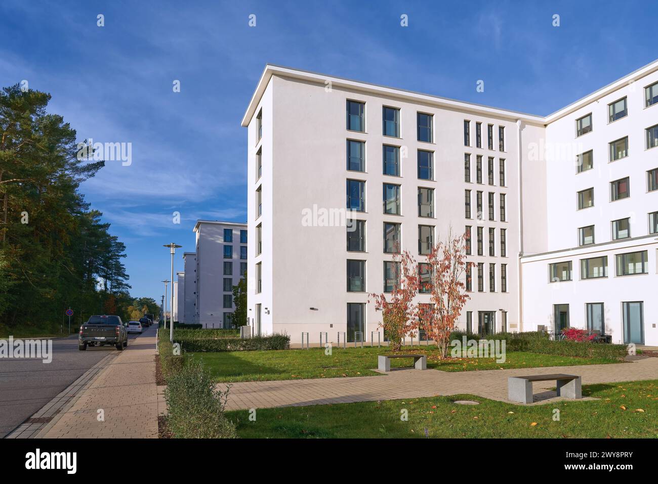 Completed buildings of the former KdF, Kraft durch Freude, seaside resort Prora, Koloss of Prora, whose construction work started in 1936 Stock Photo