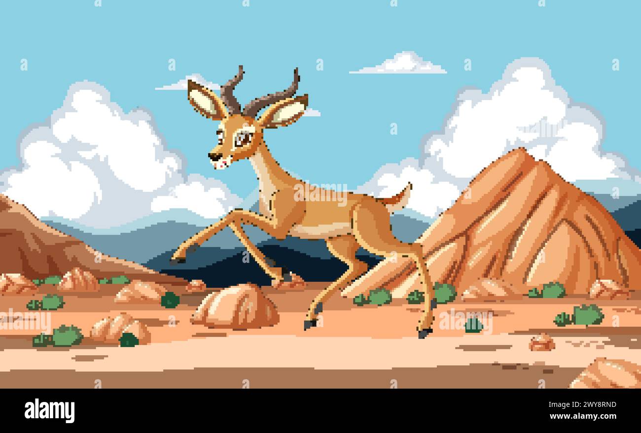 Vector illustration of a gazelle running in desert Stock Vector
