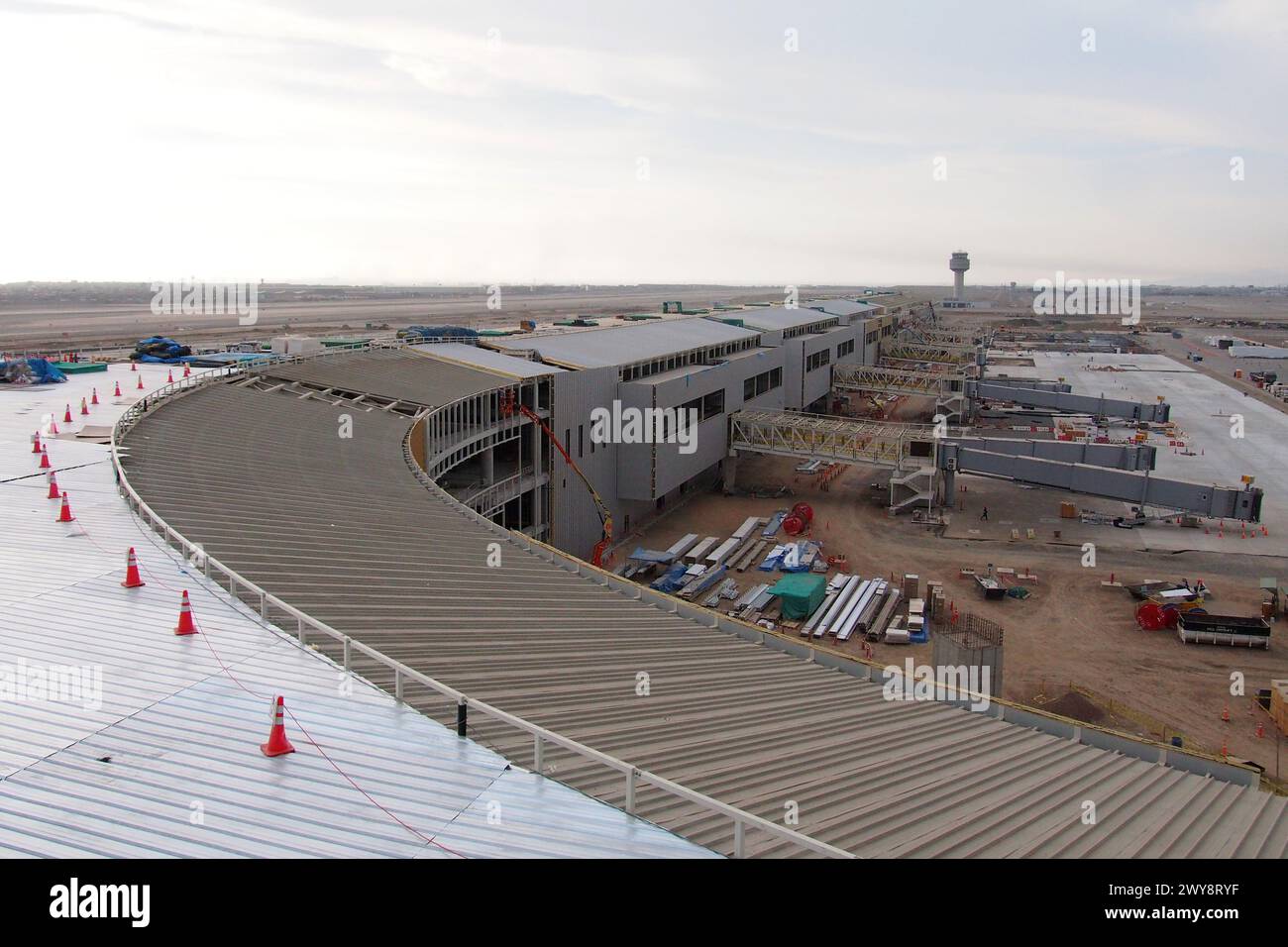 The new facilities, still under construction, of the Jorge Chavez international airport expansion, which includes a second runway and an airport city. The project requires an investment of US$2.0 billion dollar and should be operative by December 2024 Stock Photo
