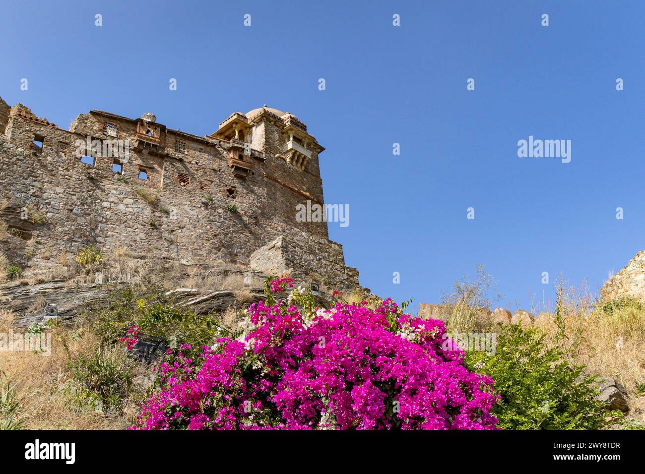 isolated ancient fort stone wall with unique architecture with bright ...