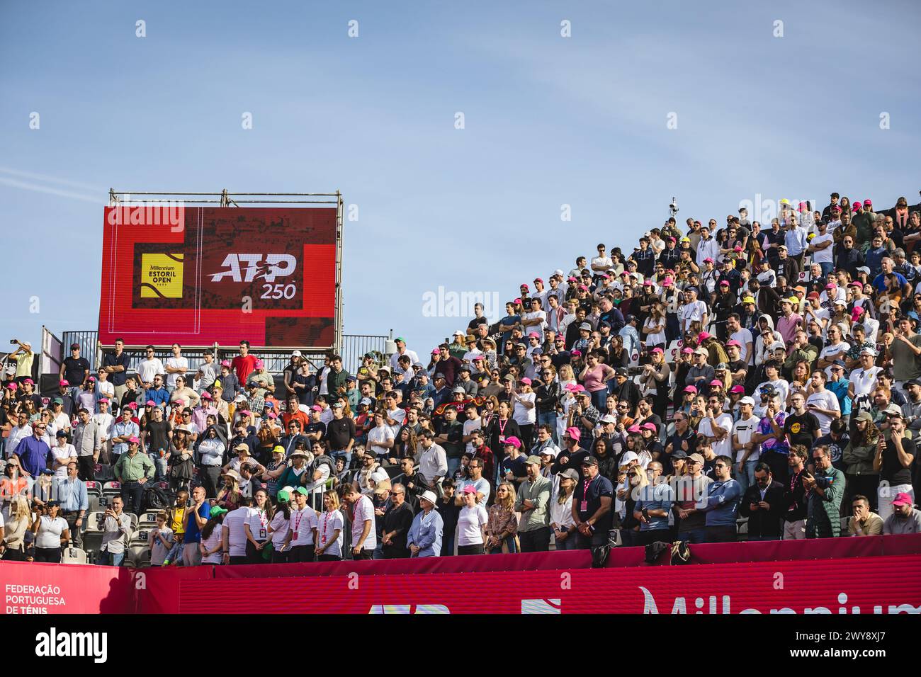 Estoril, Portugal. 03rd Apr, 2024. Spectators during the match between Arthur Fils from France and Joao Sousa from Portugal for the Qualifying round of the Millennium Estoril Open ATP 250 tennis tournament 2024 at Clube de Tenis do Estoril. Arthur win against Joao 7-5, 6-4 Credit: SOPA Images Limited/Alamy Live News Stock Photo