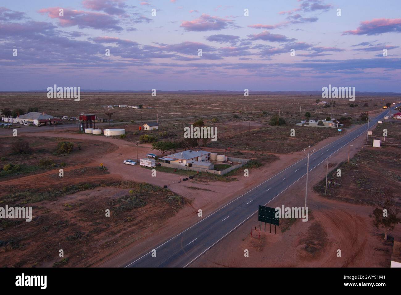 Aerial of the once important railway village of Cockburn which is on ...