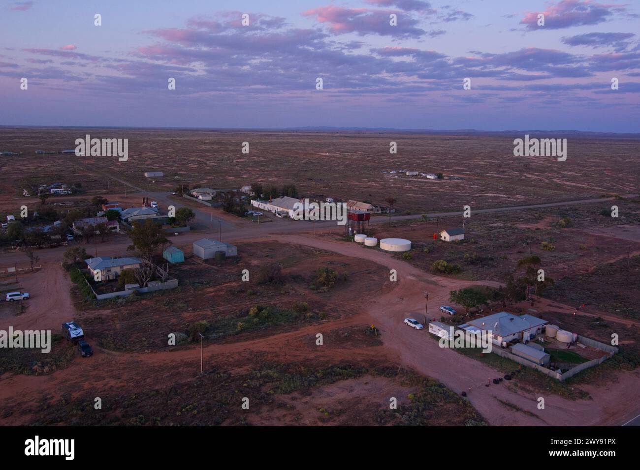 Aerial of the once important railway village of Cockburn which is on ...