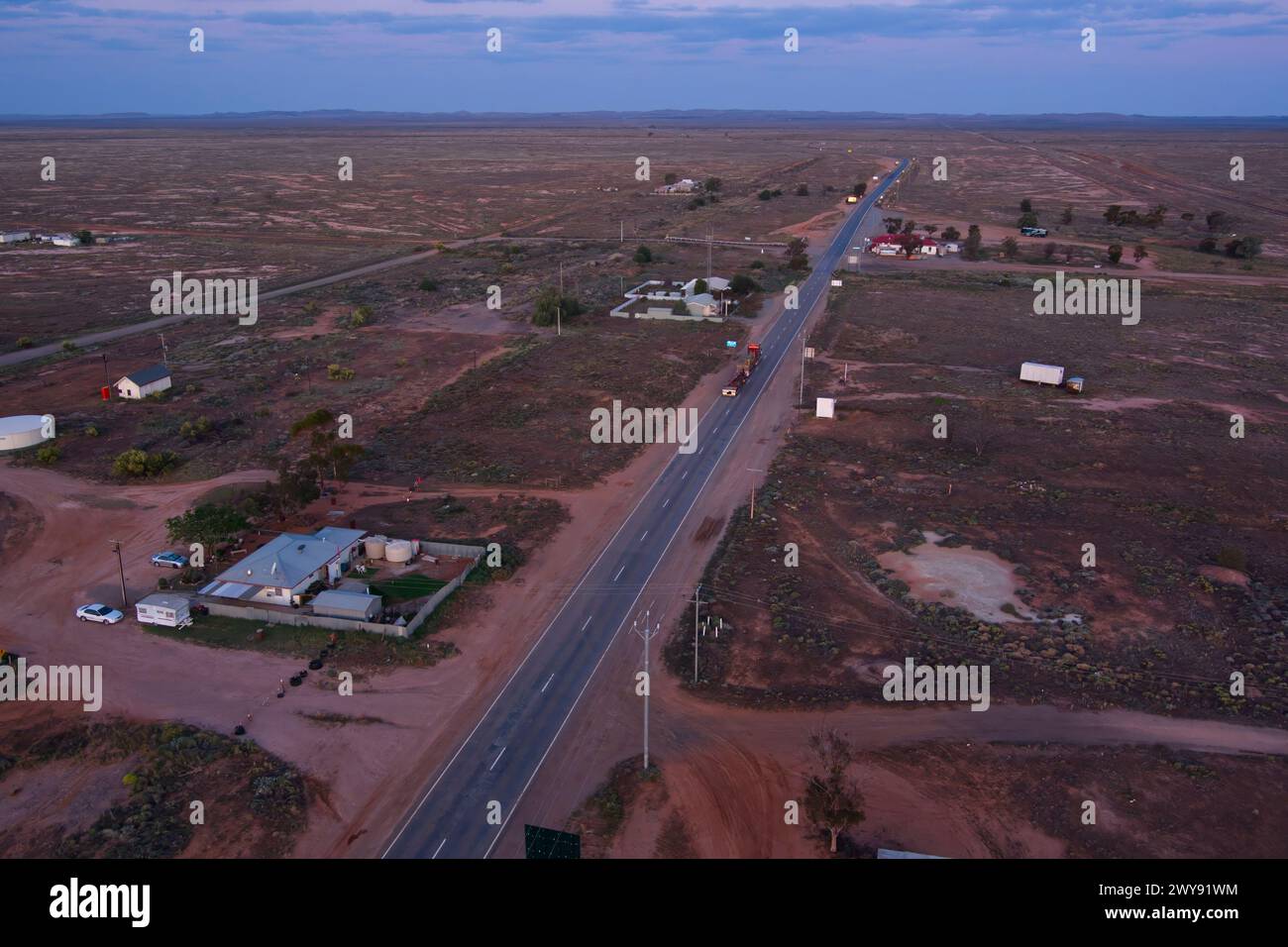Aerial of the once important railway village of Cockburn which is on ...