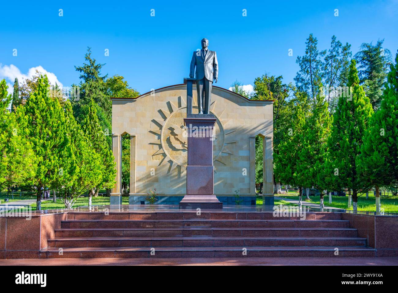 Zaqatala, Azerbaijan, September 14, 2023: Statue of Heydar Aliyev in Zaqatala, Azerbaijan Stock Photo