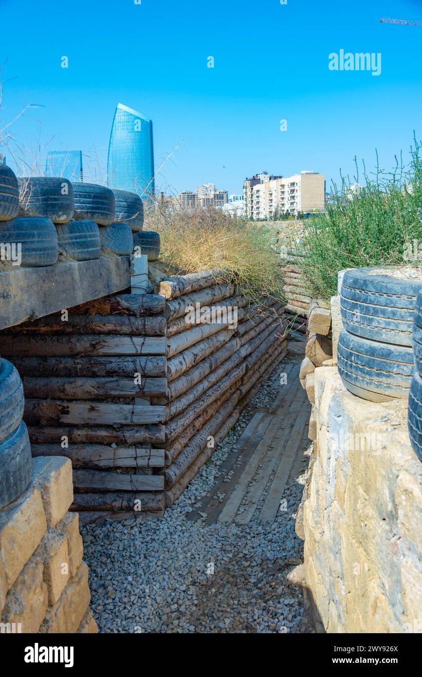 Baku, Azerbaijan, September 16, 2023: Reconstruction of a trench at the Military Trophy Park also referred to as War Trophies Park in Baku, Azerbaijan Stock Photo