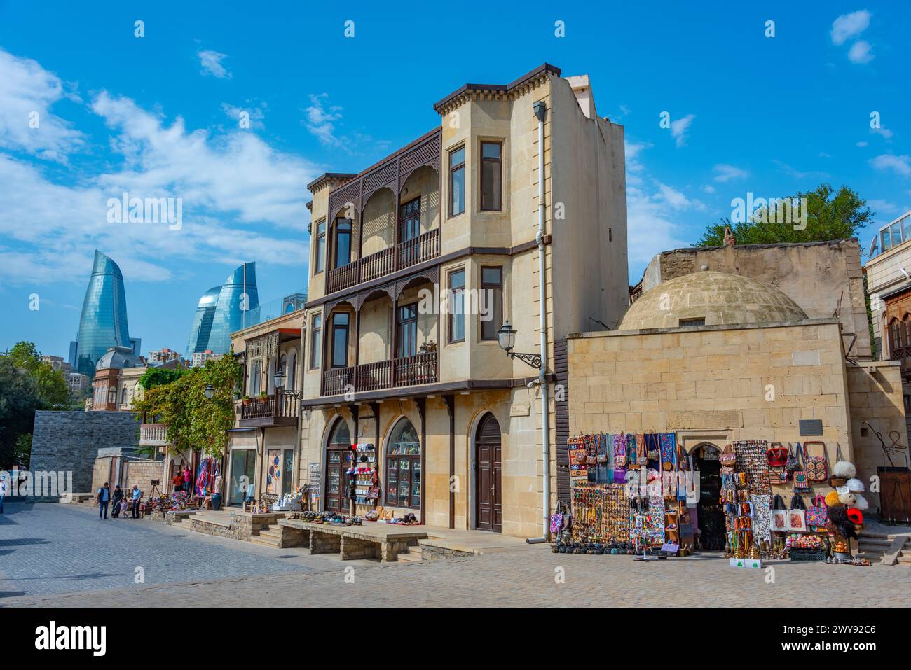 Baku, Azerbaijan, September 17, 2023: Mix of historical and contemporary architecture in the old town of Baku, Azerbaijan Stock Photo