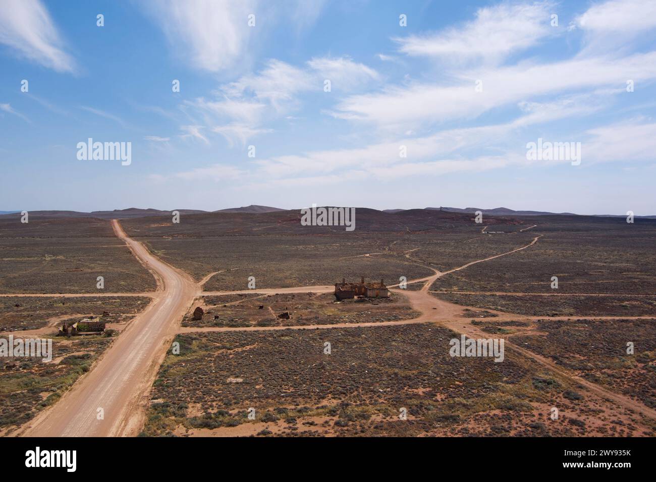 Aerial of the former gold mining village of Waukaringa South Australia Stock Photo