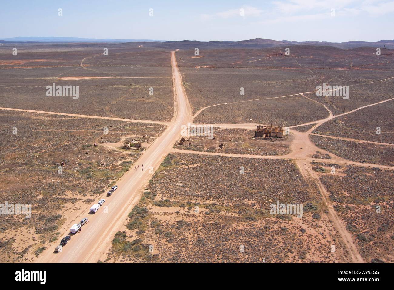 Aerial of the former gold mining village of Waukaringa South Australia Stock Photo