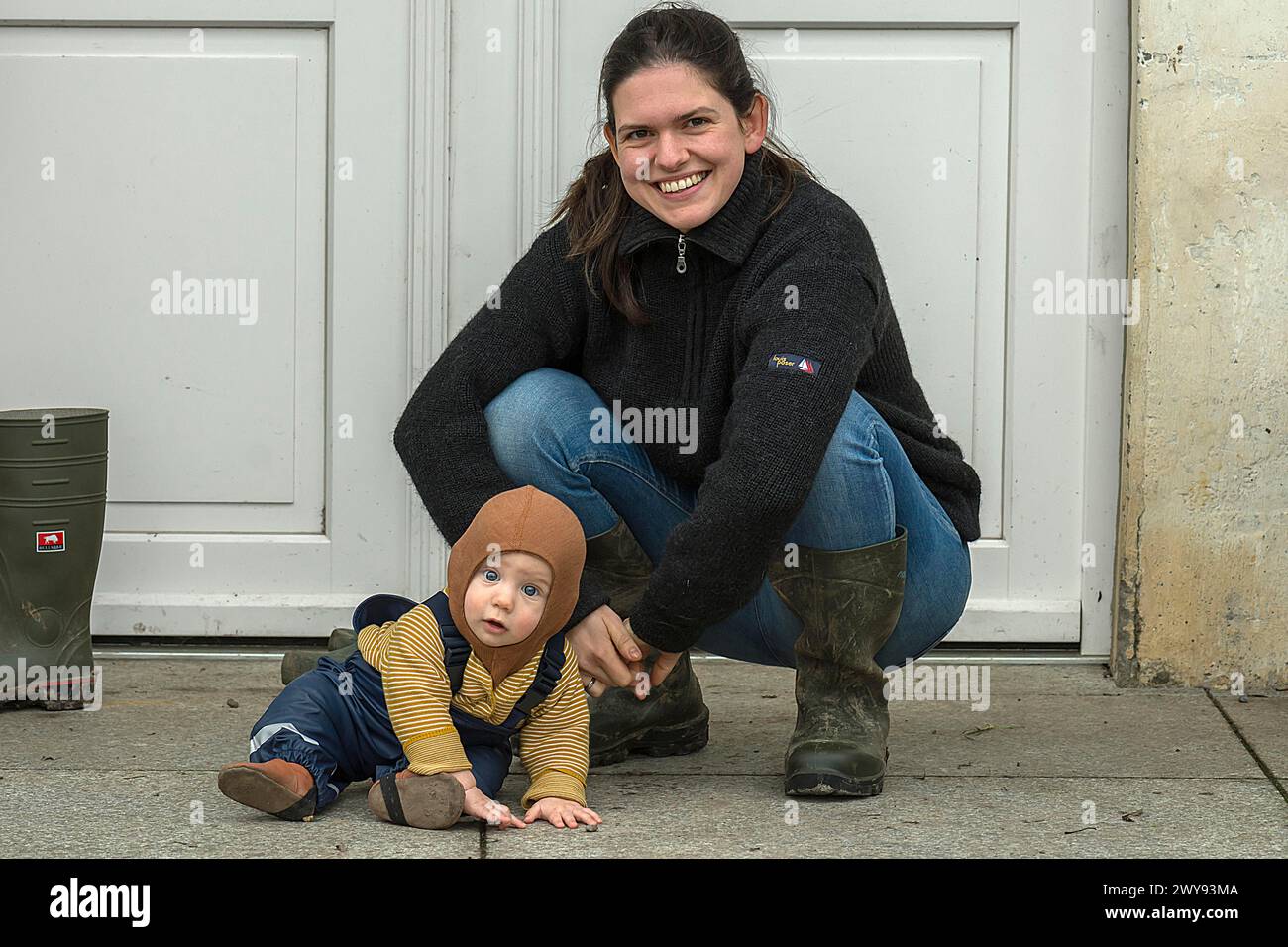 Laughing young mother with her son, 8 months, Mecklenburg-Vorpommern, Germany Stock Photo