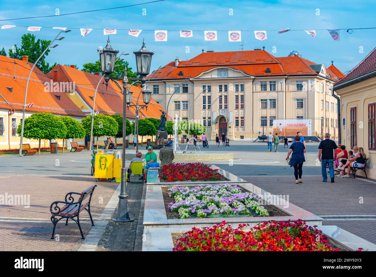 Djakovo, Croatia, July 1, 2023: Main street in Croatian town Djakovo Stock Photo