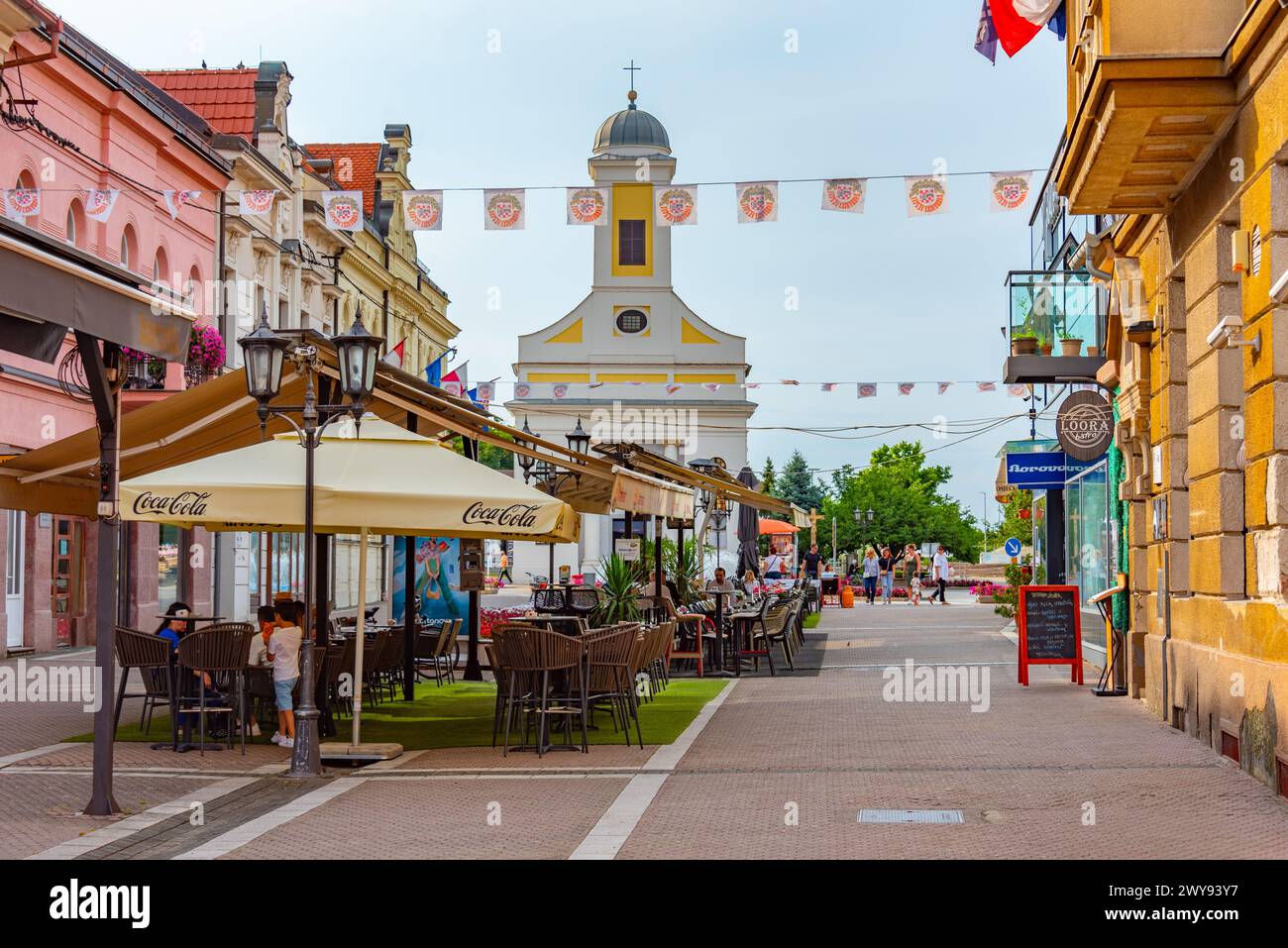 Djakovo, Croatia, July 1, 2023: Main street in Croatian town Djakovo Stock Photo