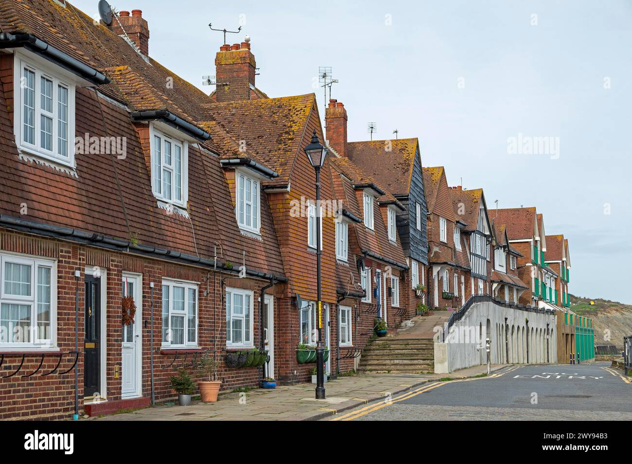 Houses, street The Stade, harbour, Folkestone, Kent, Great Britain