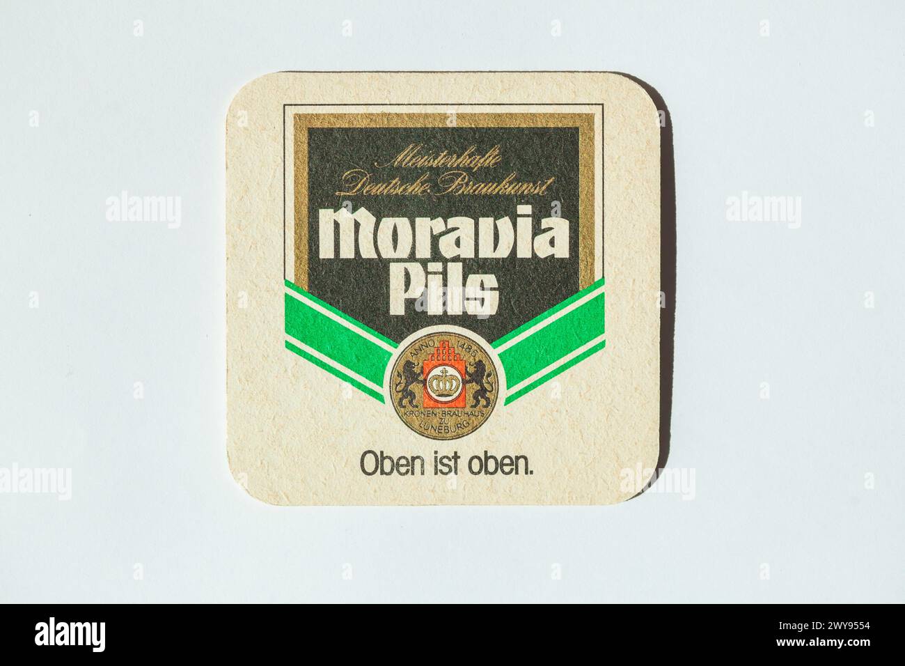 Old beer mat from the Moravia Brewery, Germany Stock Photo