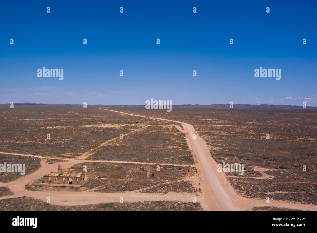 Aerial of the ruins of the Waukaringa gold fields Hotel South Australia Stock Photo