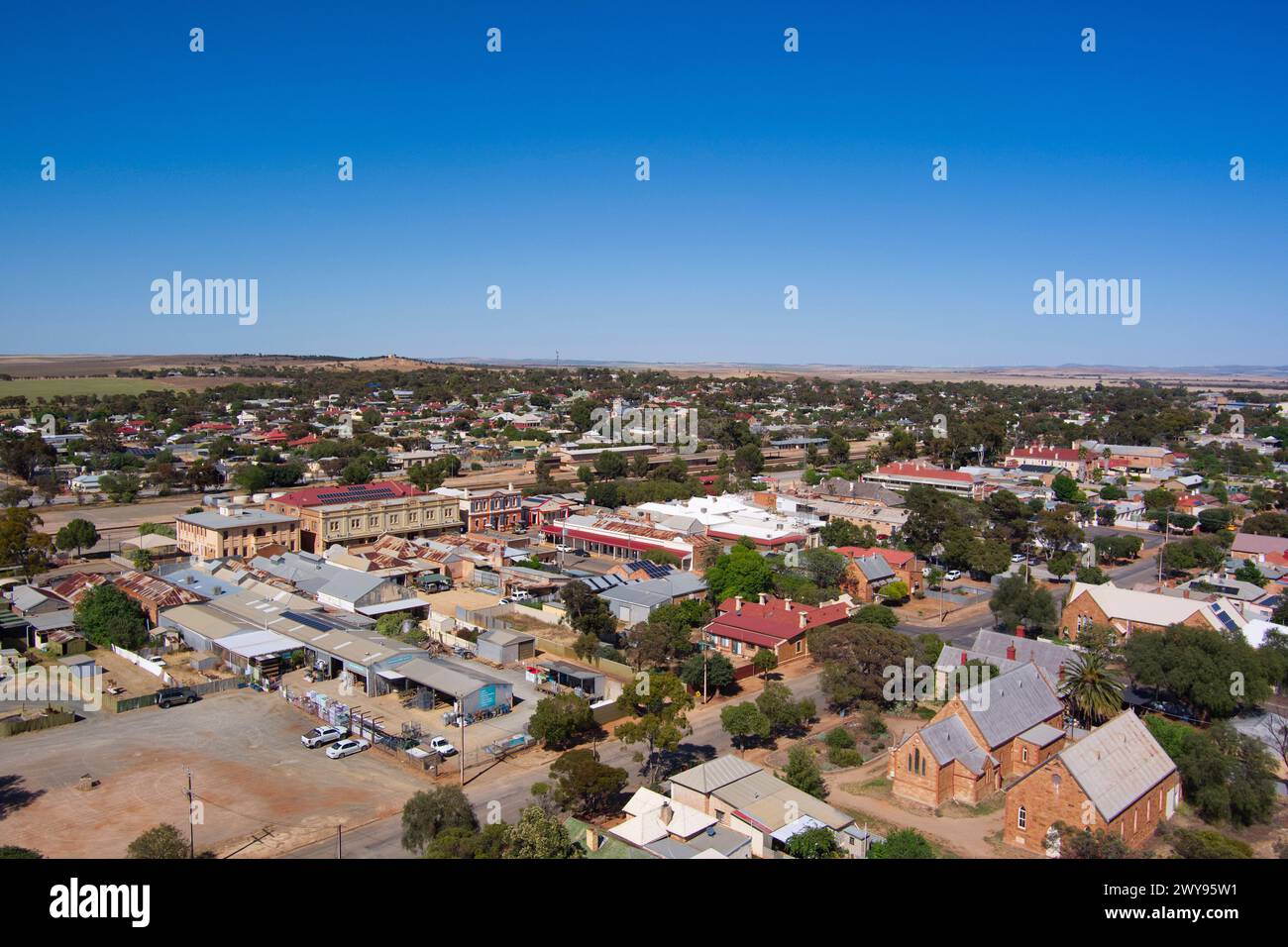 Aerial of the small township of Peterborough South Australia Stock Photo