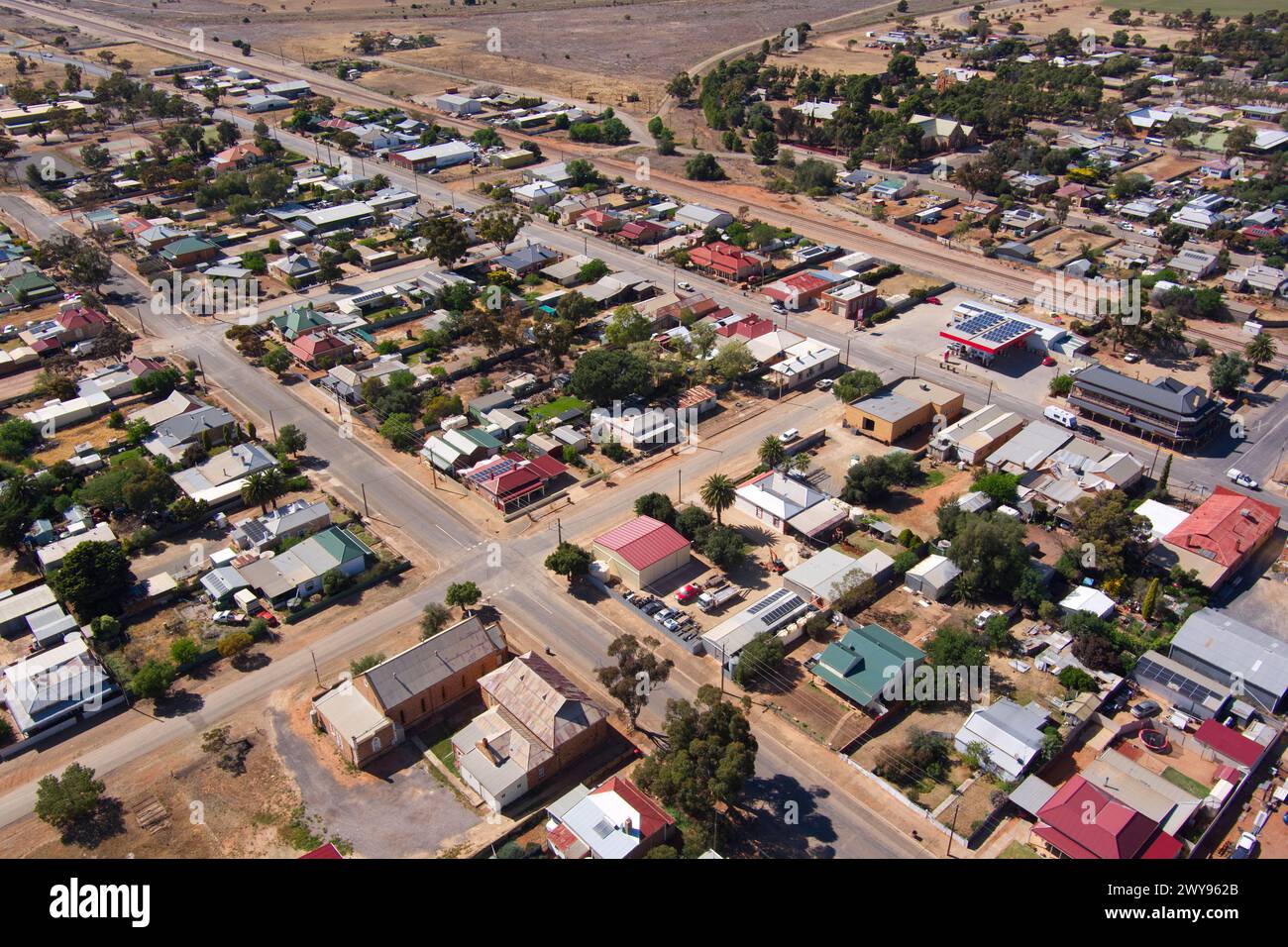 Aerial of the small township of Peterborough in South Australia Stock Photo