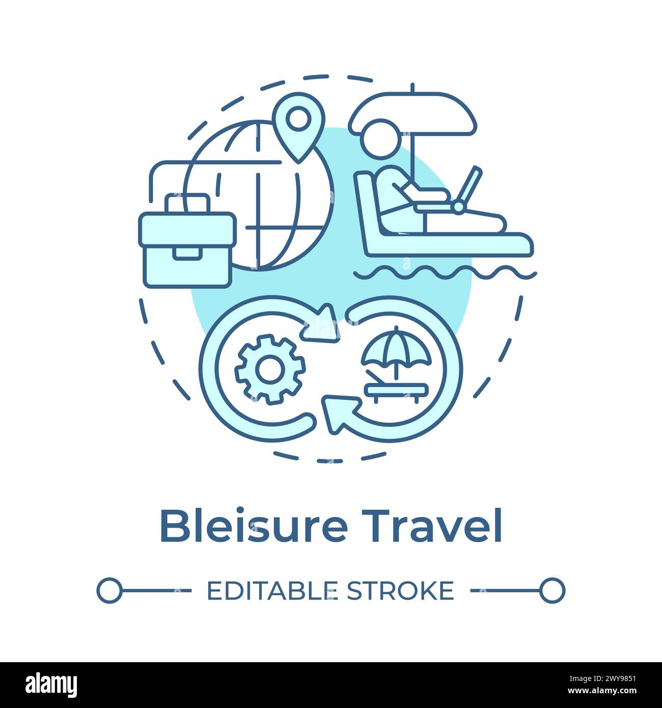 Bleisure travel soft blue concept icon Stock Vector