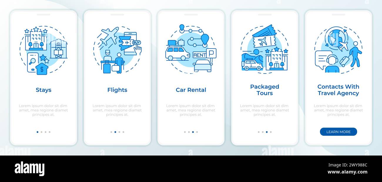 Travel services blue onboarding mobile app screen Stock Vector
