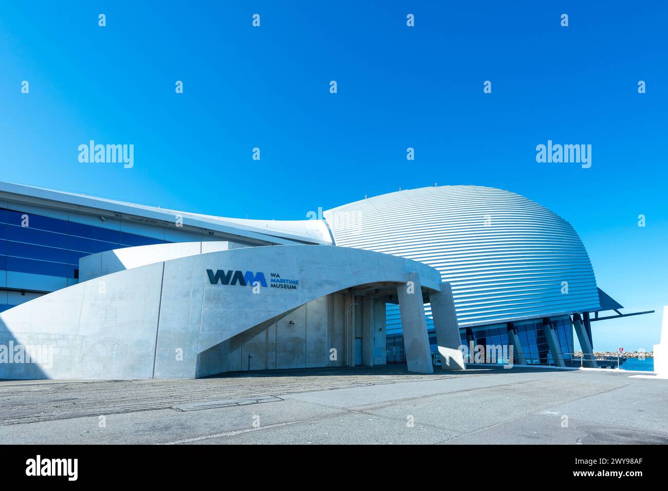 View of the WA Maritime Museum and its modern architecture in the port of Fremantle, Western Australia, WA, Australia Stock Photo