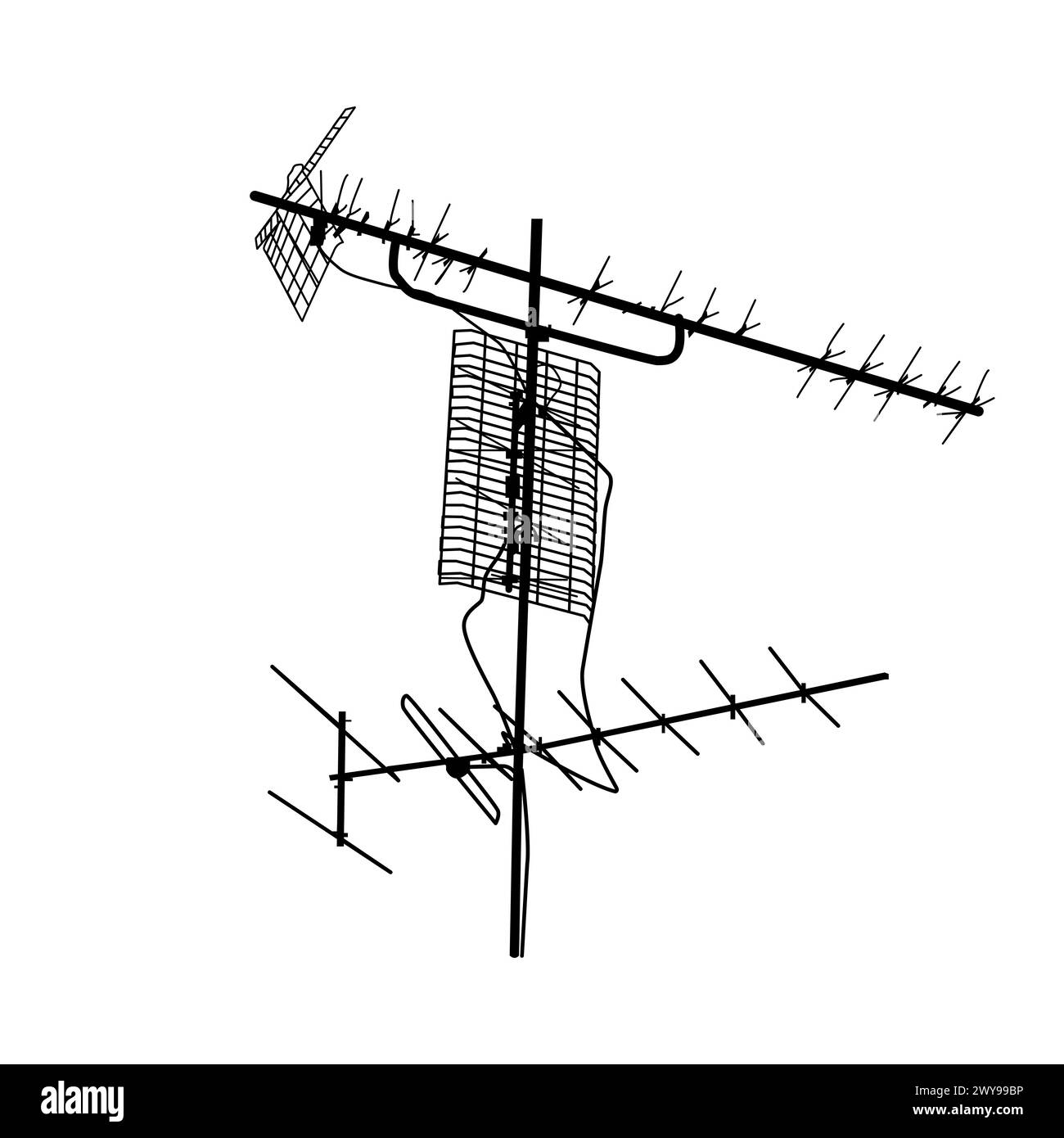 Television antenna icon. Silhouette of television aerial. Outdoor Tv antenna sign or symbol