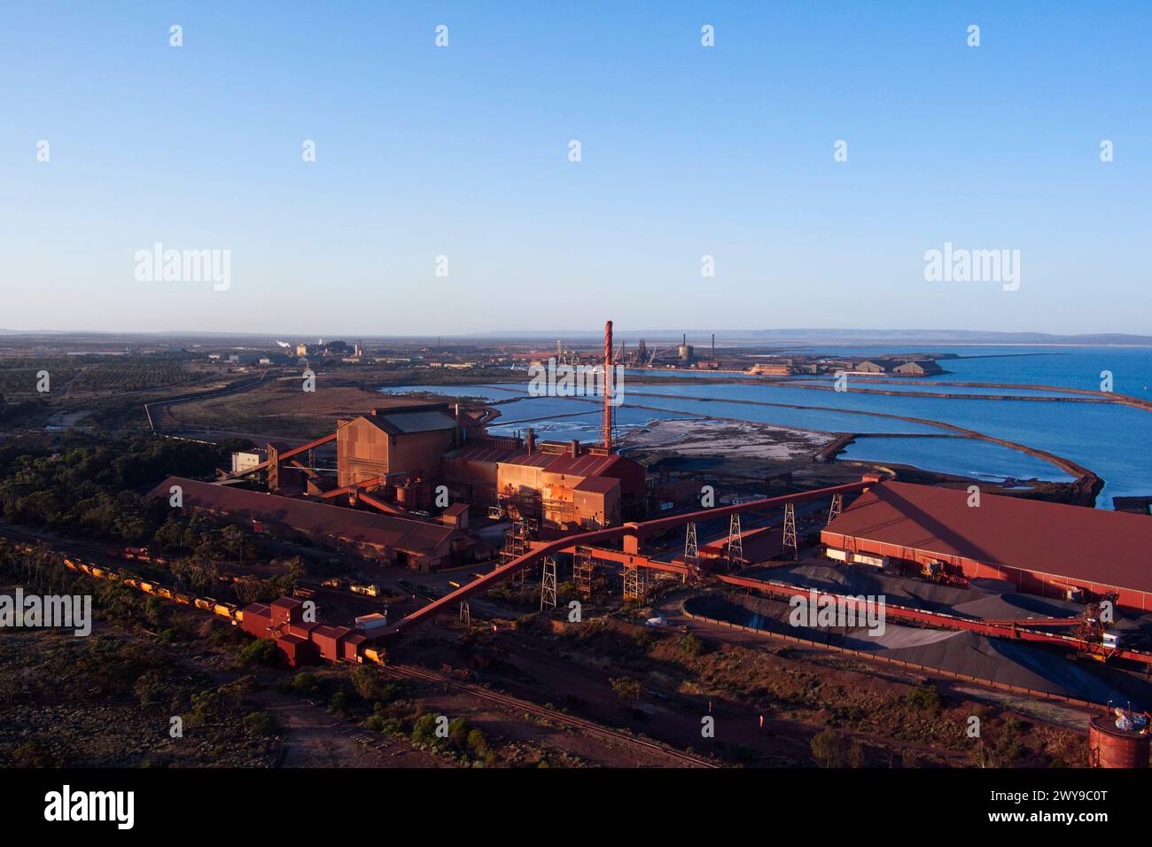 Industrial landscape at the iron ore pellet processing foundry at Whyalla South Australia Stock Photo