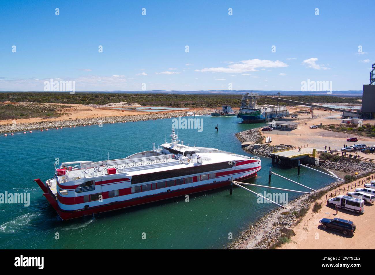Aerial of the Wallaroo to Lucky Bay ferry berthing at Lucky Bay South Australia Stock Photo Alamy
