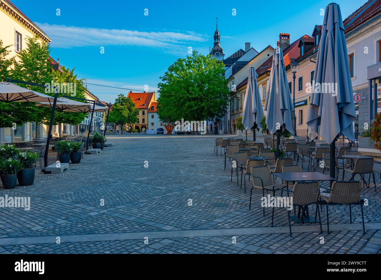 Novo Mesto, Slovenia, 25 June 2023: Glavni trg square in Slovenian town Novo Mesto Stock Photo